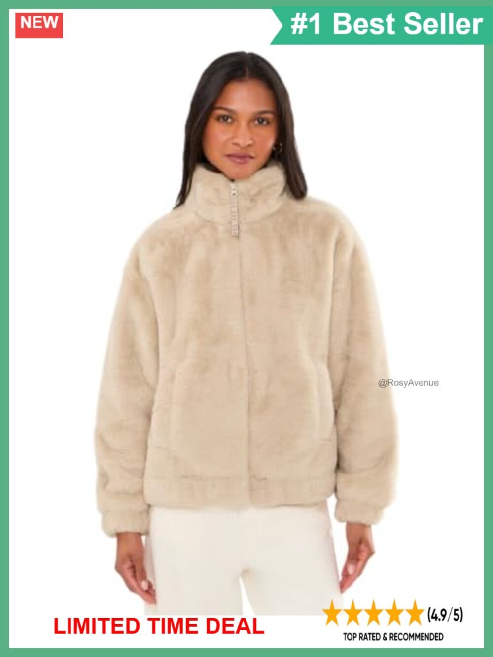 Faux Fur Full Zip Jacket with Micro Fleece Pockets